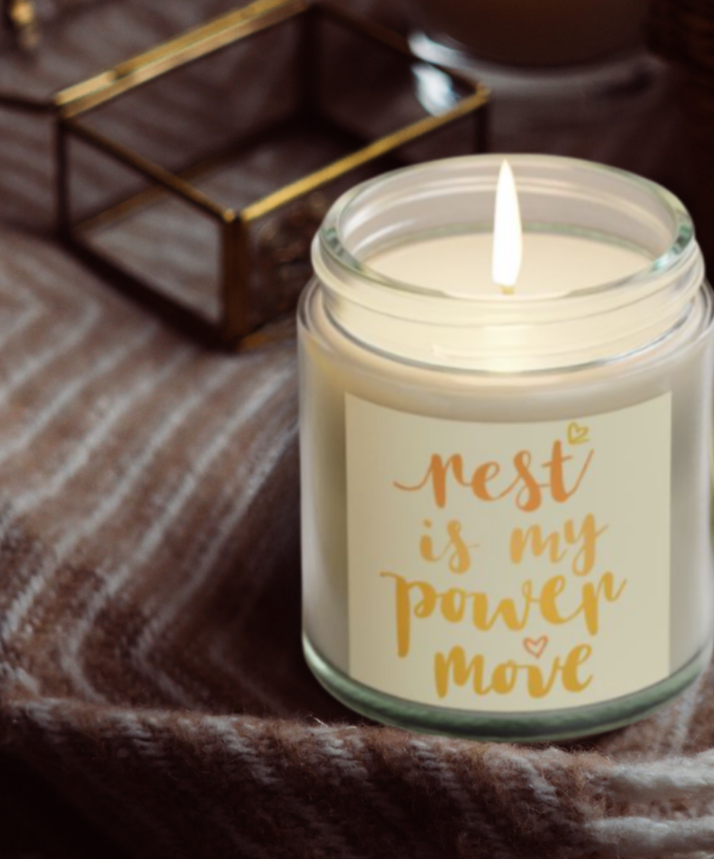 'Rest is My Power Move' Affirmation Candle (Yellow text)