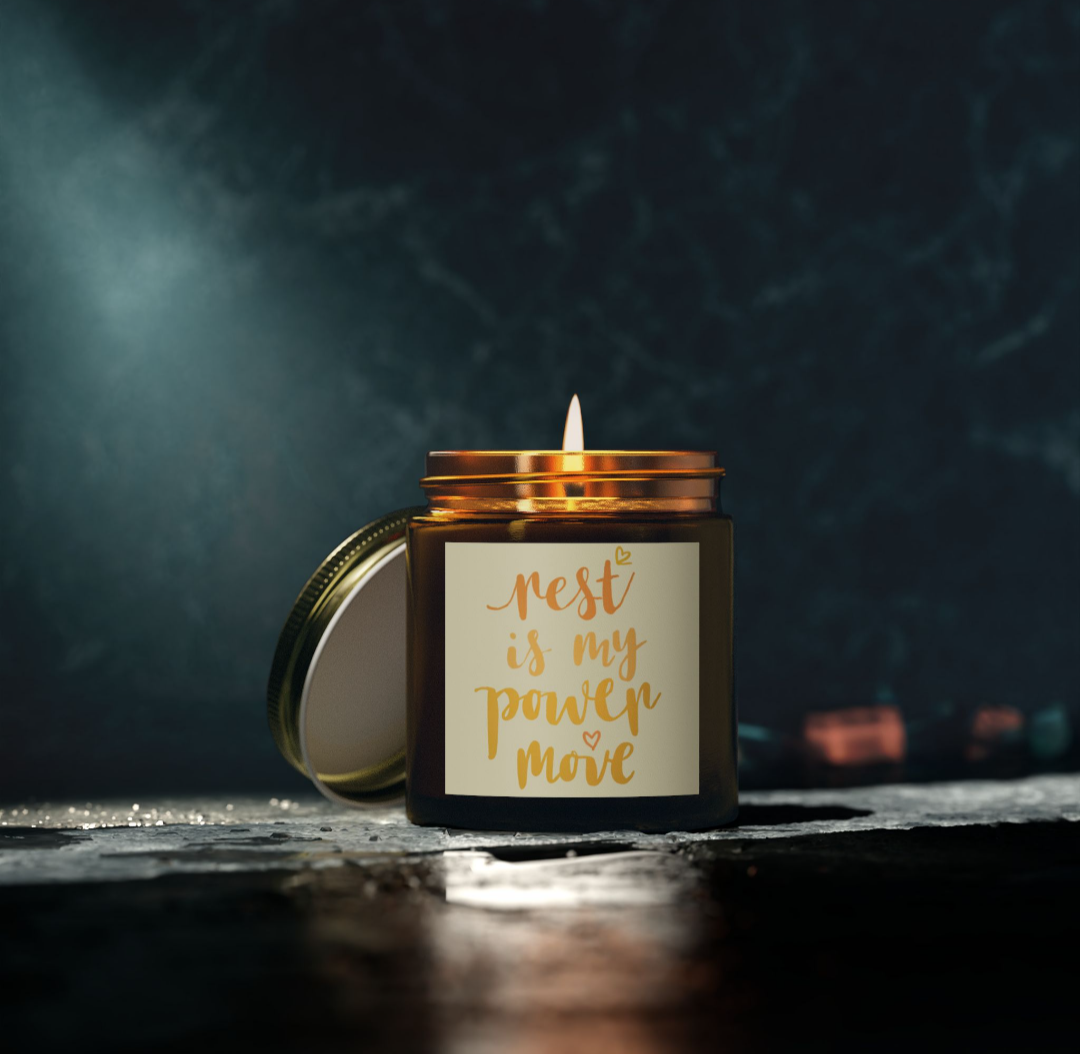 'Rest is My Power Move' Affirmation Candle (Yellow text)