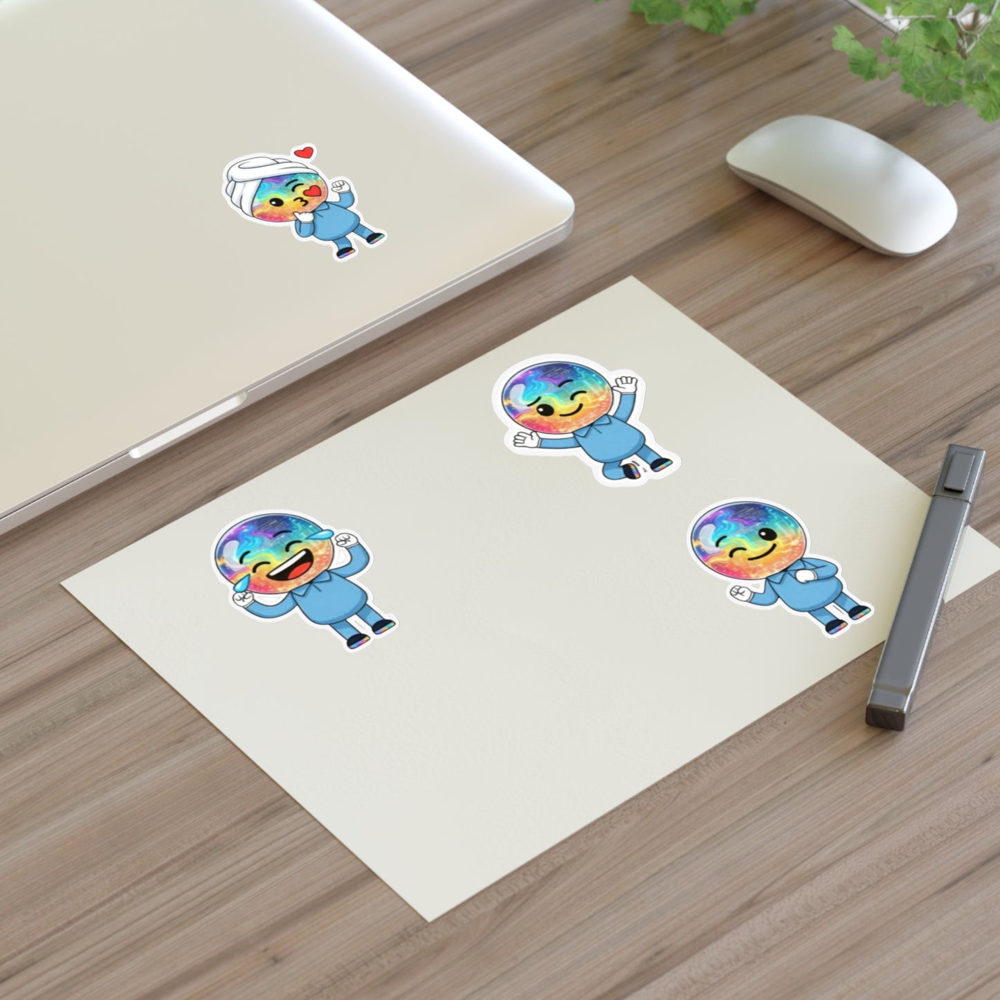 Mr. Oop Emoji Sticker Sheet — Rainbow Cute Character Stickers (White/Holo/Transparent)