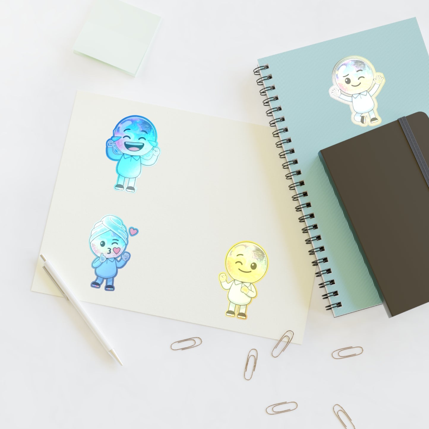 Mr. Oop Emoji Sticker Sheet — Rainbow Cute Character Stickers (White/Holo/Transparent)