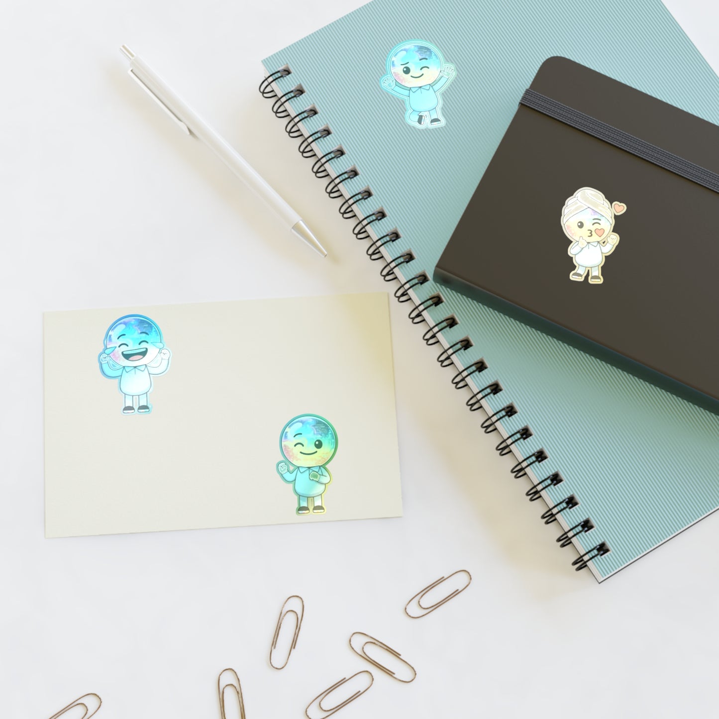 Mr. Oop Emoji Sticker Sheet — Rainbow Cute Character Stickers (White/Holo/Transparent)