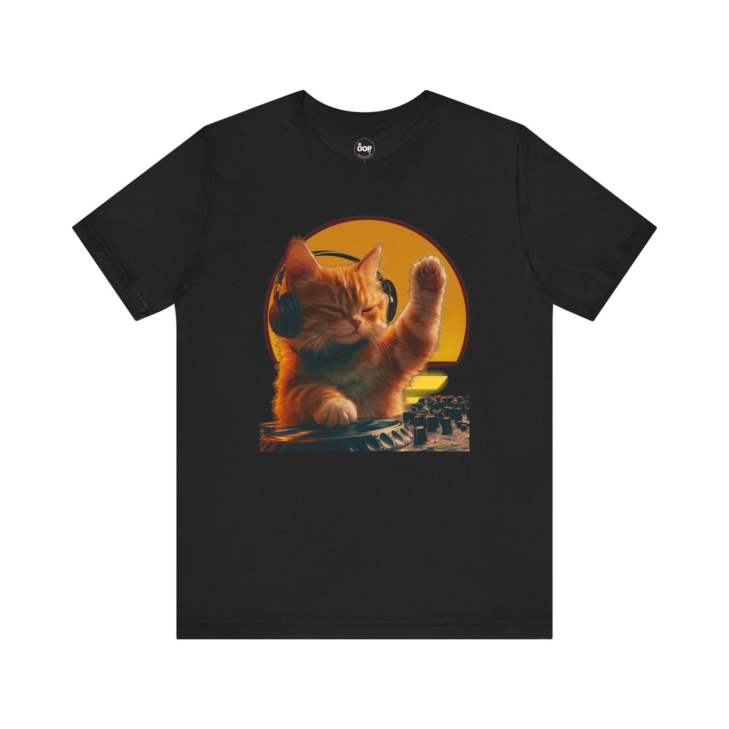 Dj Cat on The Turntables Unisex Jersey Short Sleeve Tee