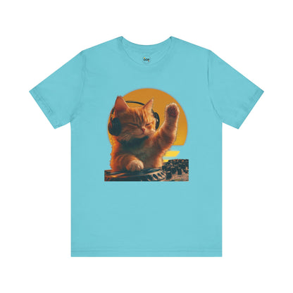 Dj Cat on The Turntables Unisex Jersey Short Sleeve Tee
