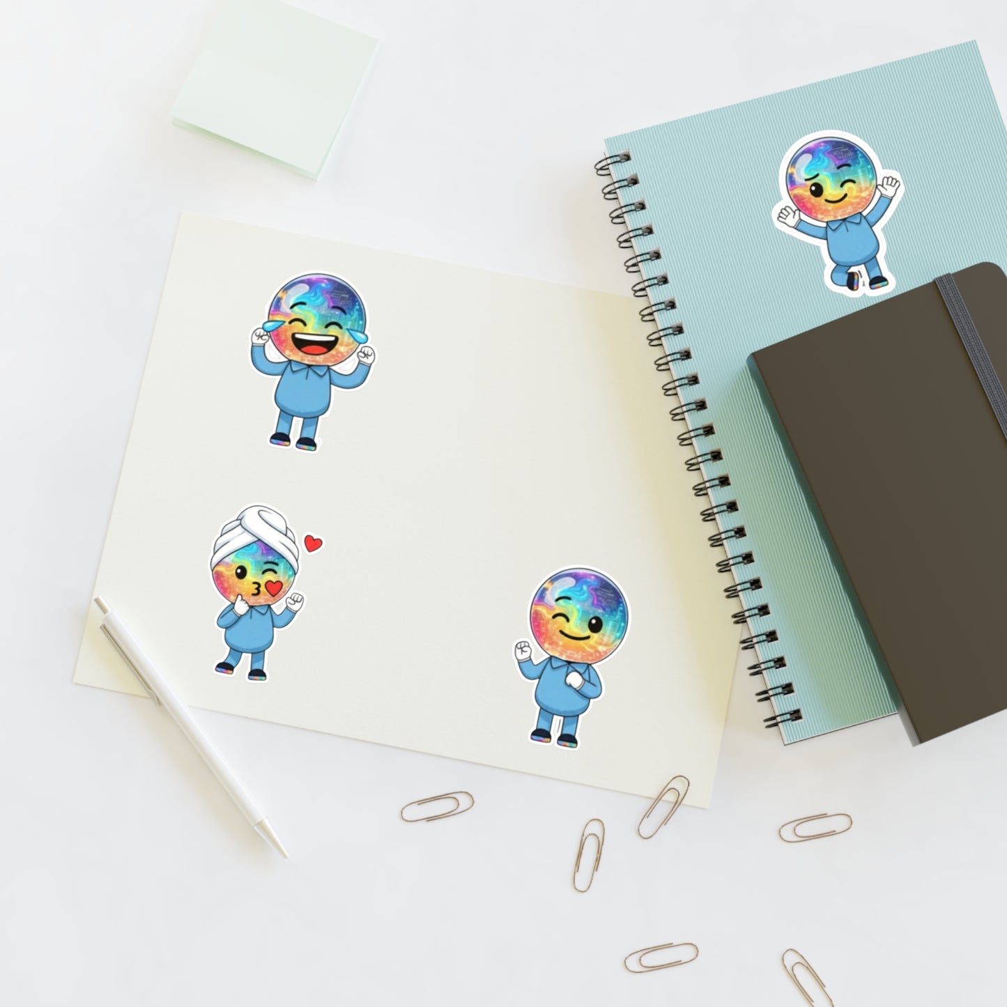 Mr. Oop Emoji Sticker Sheet — Rainbow Cute Character Stickers (White/Holo/Transparent)