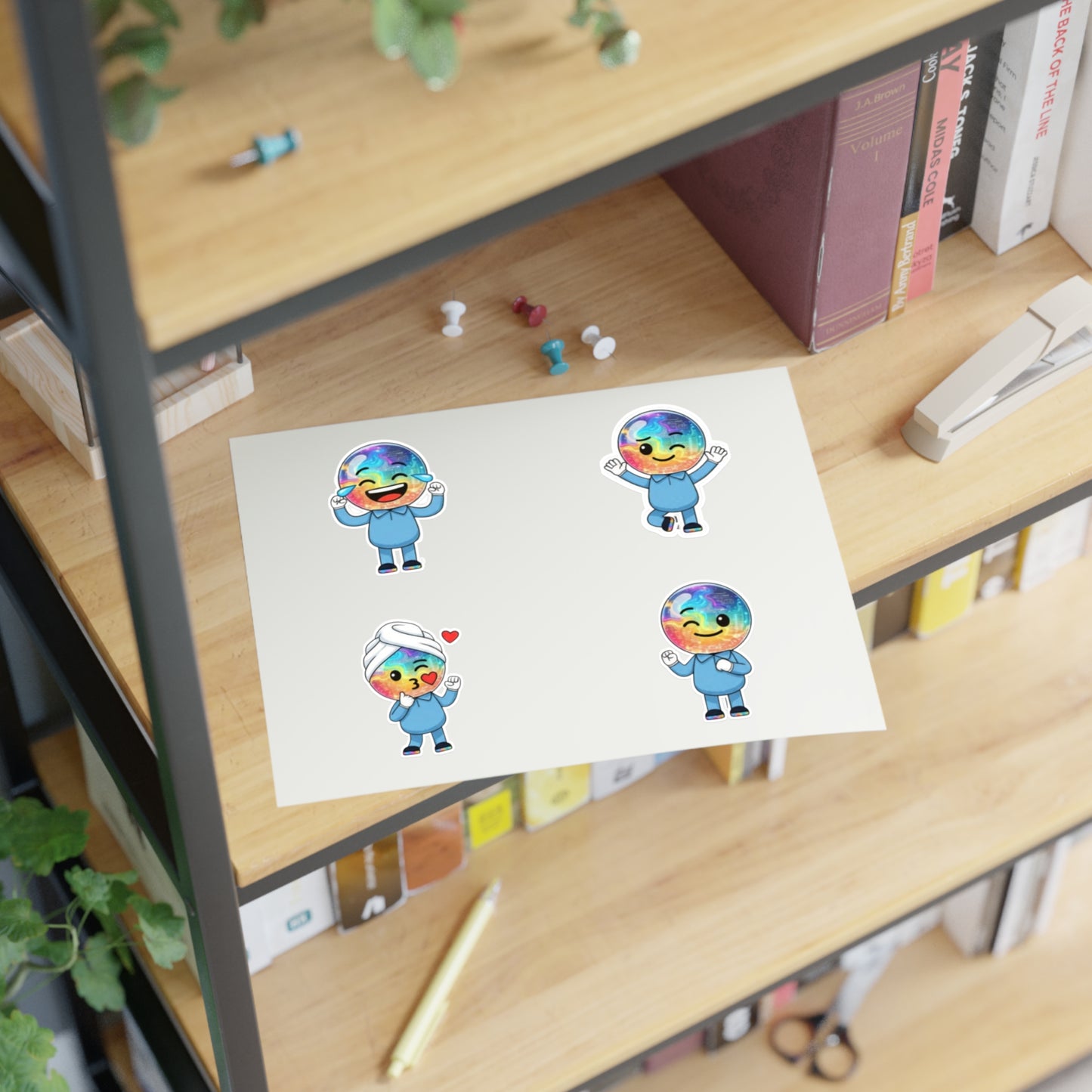 Mr. Oop Emoji Sticker Sheet — Rainbow Cute Character Stickers (White/Holo/Transparent)