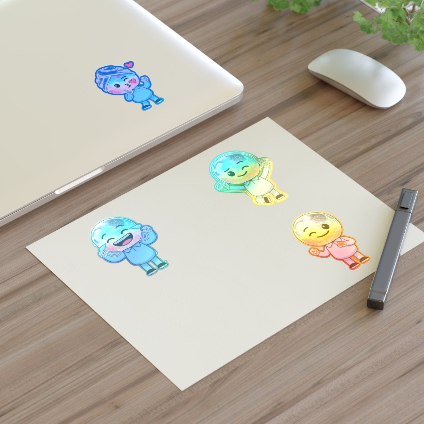 Mr. Oop Emoji Sticker Sheet — Rainbow Cute Character Stickers (White/Holo/Transparent)