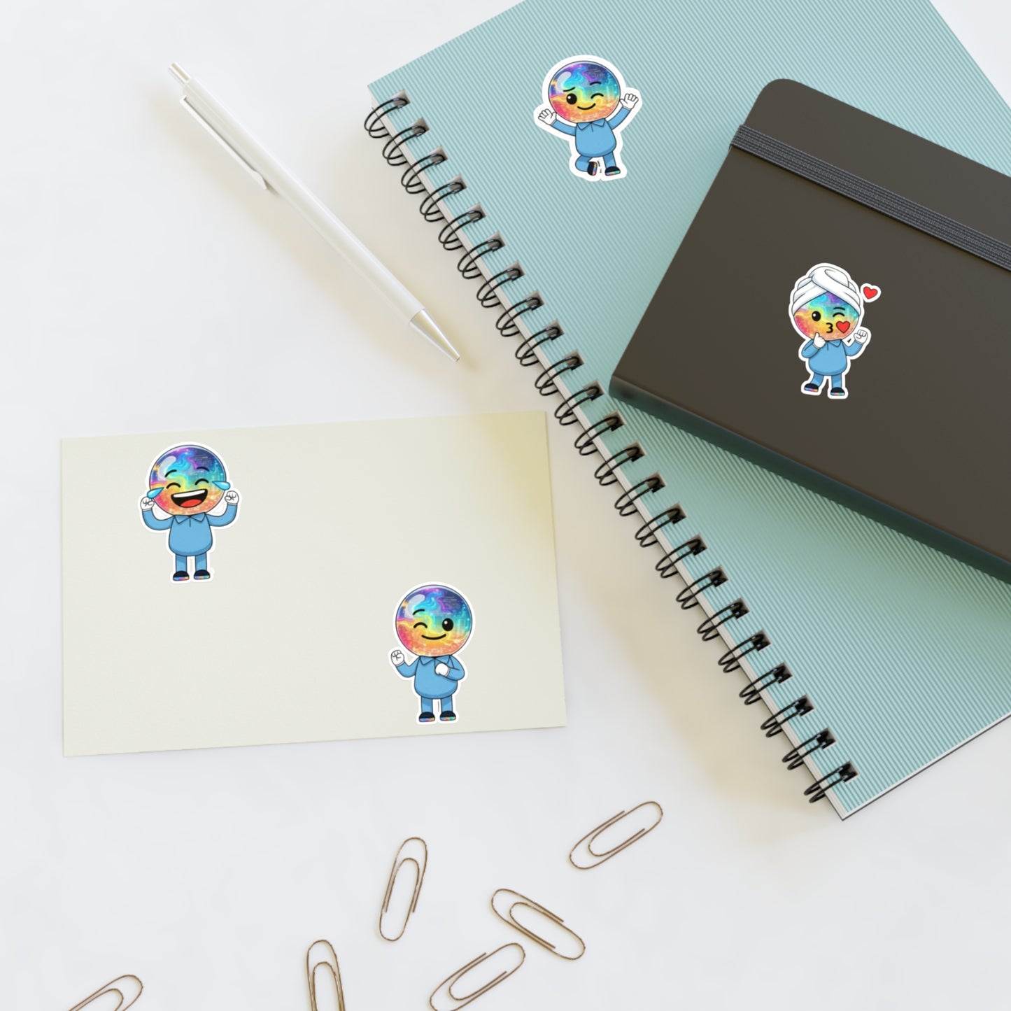 Mr. Oop Emoji Sticker Sheet — Rainbow Cute Character Stickers (White/Holo/Transparent)