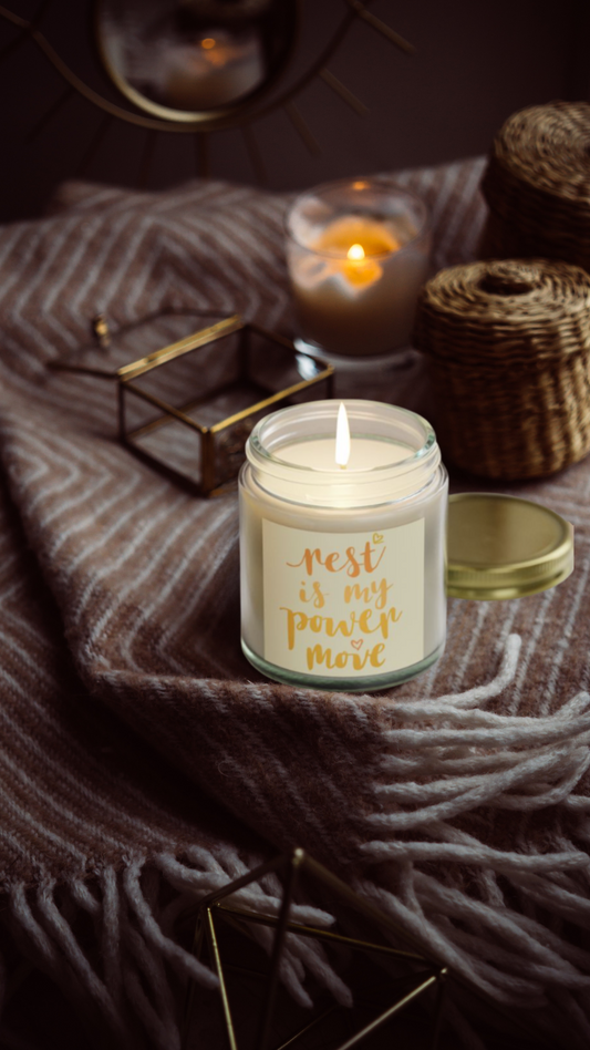 'Rest is My Power Move' Affirmation Candle (Yellow text)
