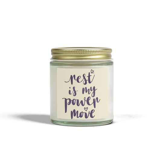 Positive Affirmation 'Rest is My Power Move' Candle (Purple text)