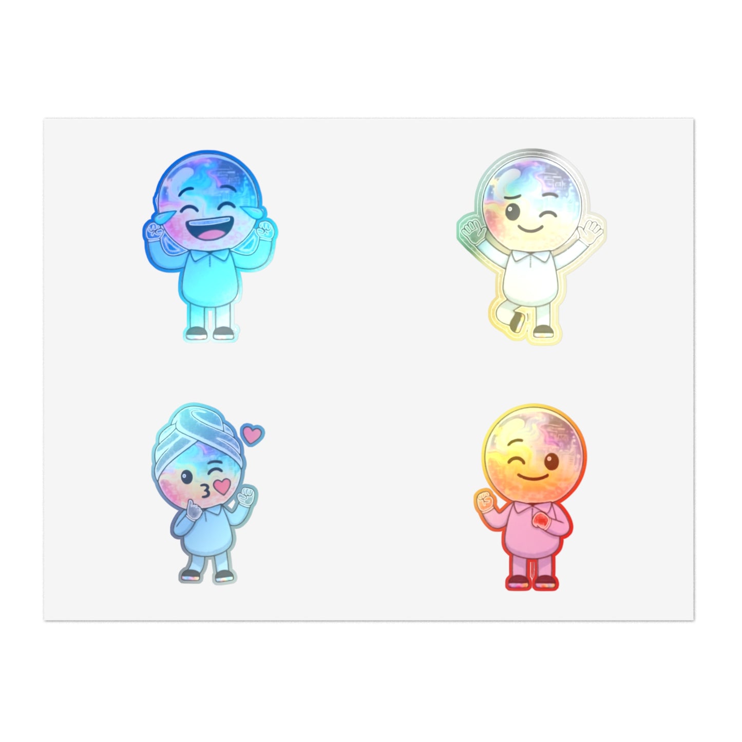 Four colorful cartoon characters on a white background