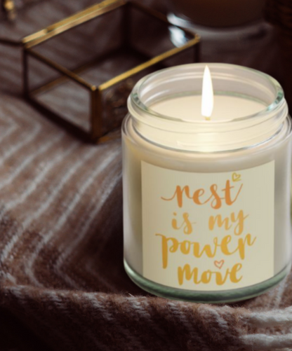 'Rest is My Power Move' Affirmation Candle (Yellow text)
