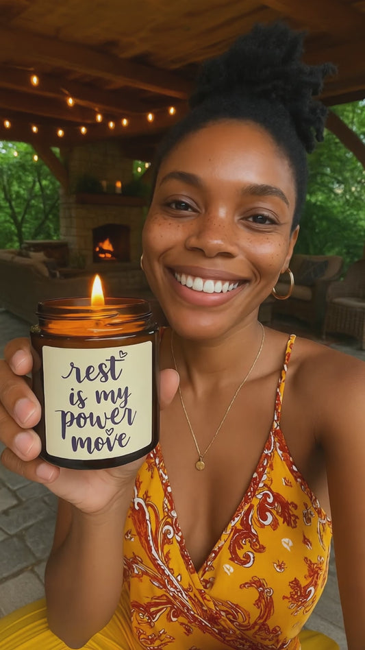 Positive Affirmation 'Rest is My Power Move' Candle (Purple text)