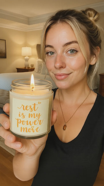 'Rest is My Power Move' Affirmation Candle (Yellow text)